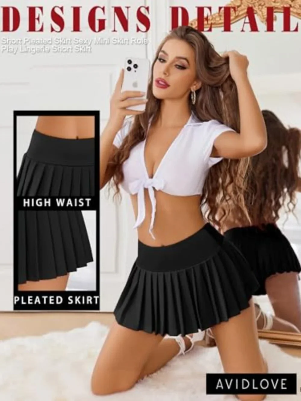 Pleated Mini Skirt Women Casual Elastic High Waist Stretchy 93% Polyester 7%